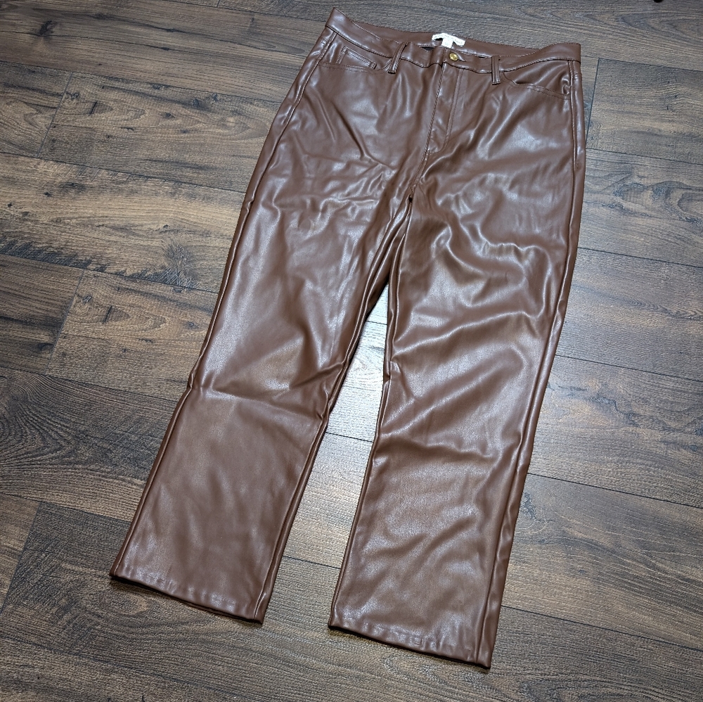 And Now This Brown Faux Leather Wide Legs Pants‎ Size 14